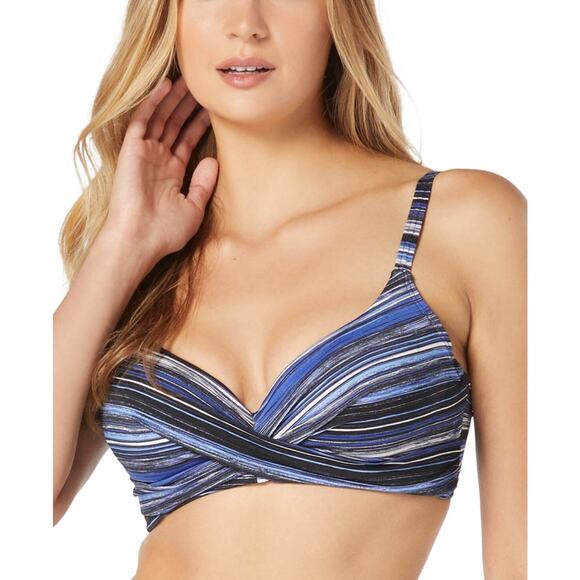 Coco Reef Women's Striped Contours Diamond Twist Front Bikini Top Size 40 14454 - Picture 1 of 2